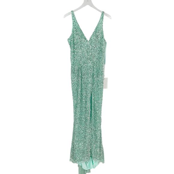 MAC DUGGAL Dress Size 12 Evening Gown Sequin Seafoam Green NEW Slit V Neck - Picture 5 of 8